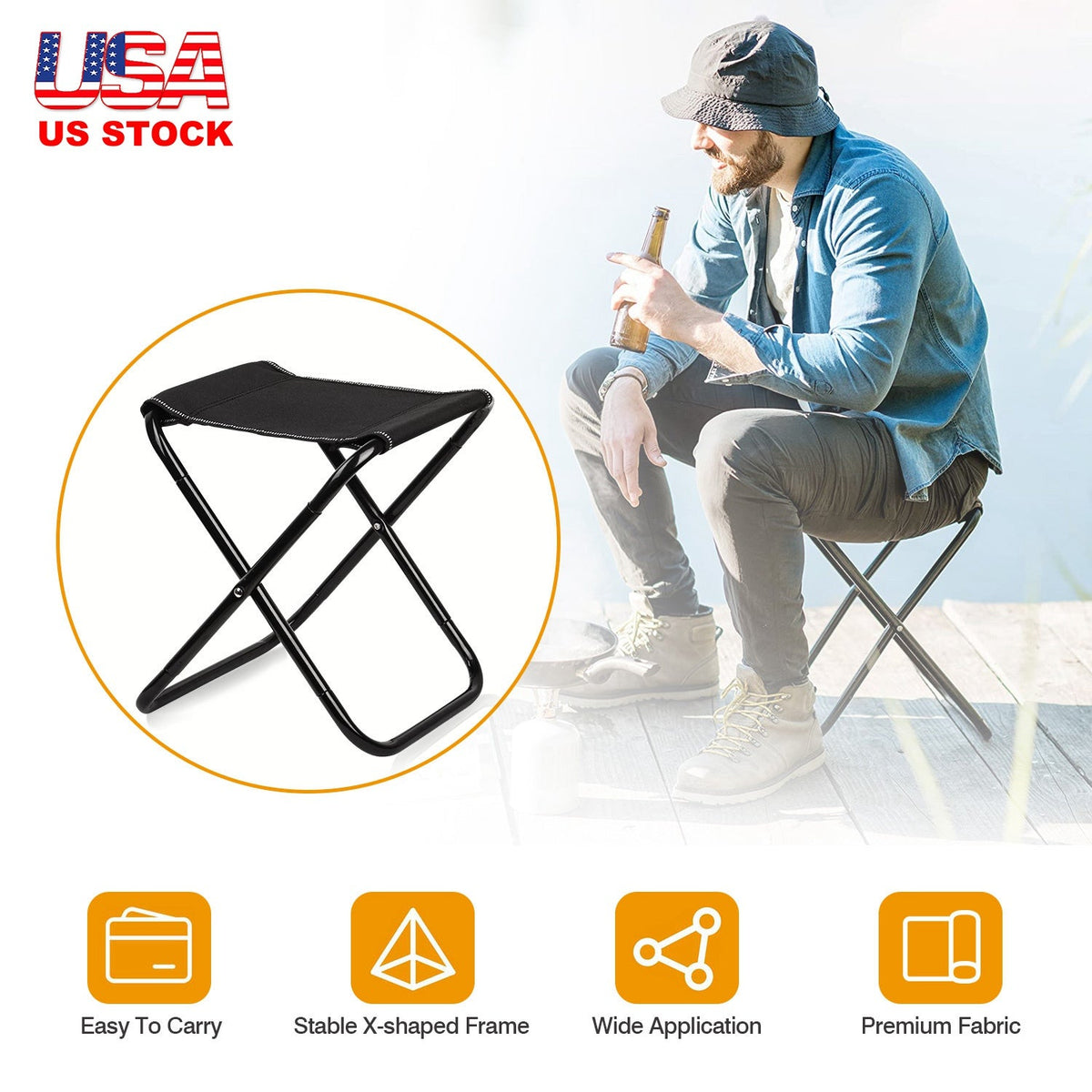 Foldable Camping Stool Portable Travel Chair 275.6LBS Load for Camping Fishing Backpacking Hiking Camping Seat with Carry Bag