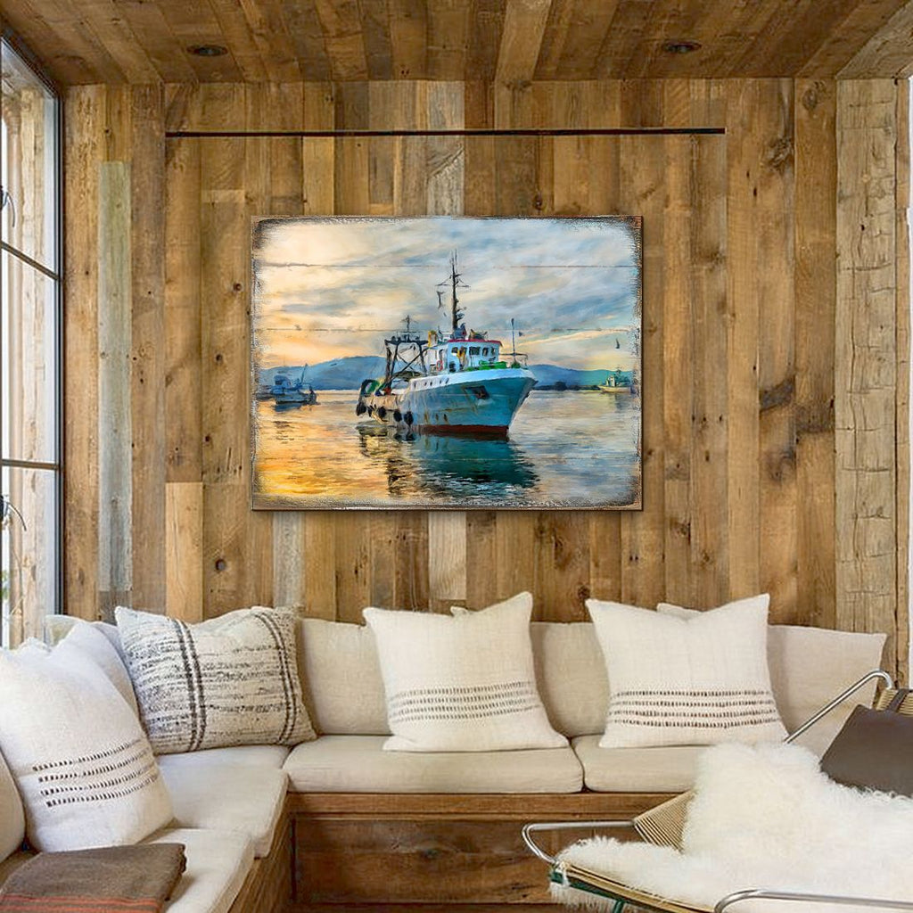 Fishing Boat Wood Wooden Coastal Wall Art by Nature Wonders - Coastal Sea-Life Decor - 95235B