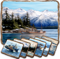 Fishing Boats Wooden Cork Placemat and Coasters Gift Set of 7 by Nature Wonders Coastal Wildlife Decor  - 85405C-S7