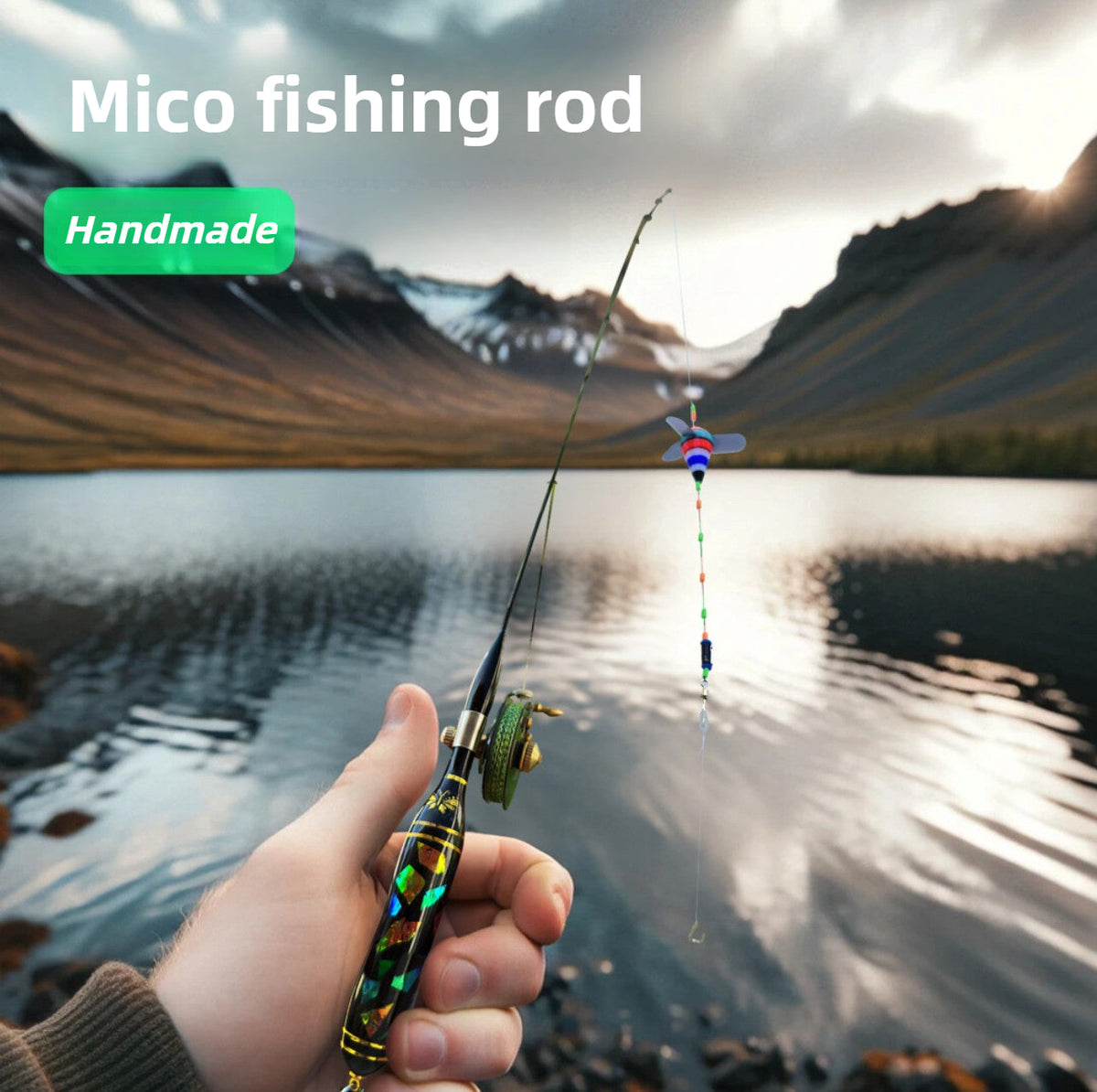 Handmade micro fishing rod with mini reel - view 2