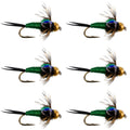Bead Head Green Copper John Nymph Fly Fishing Flies - Set of 6 Flies Hook Size 16