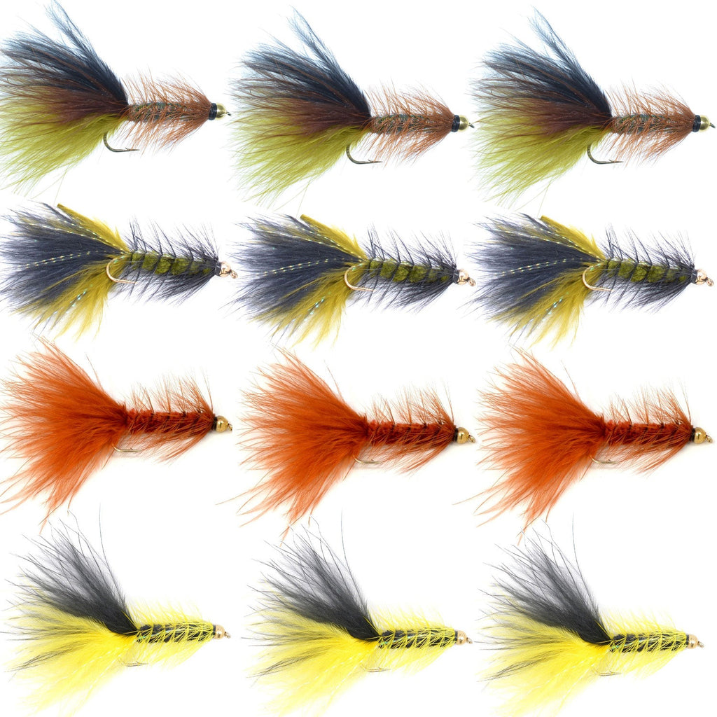 Bead Head Crystal Woolly Bugger Streamer Assortment -  12 Flies Size 8
