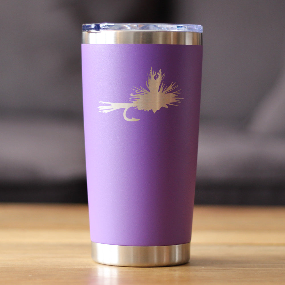 Fishing Fly - Insulated Coffee Tumbler Cup with Sliding Lid - Stainless Steel Mug - Unique Flyfishing Gifts for Fishermen