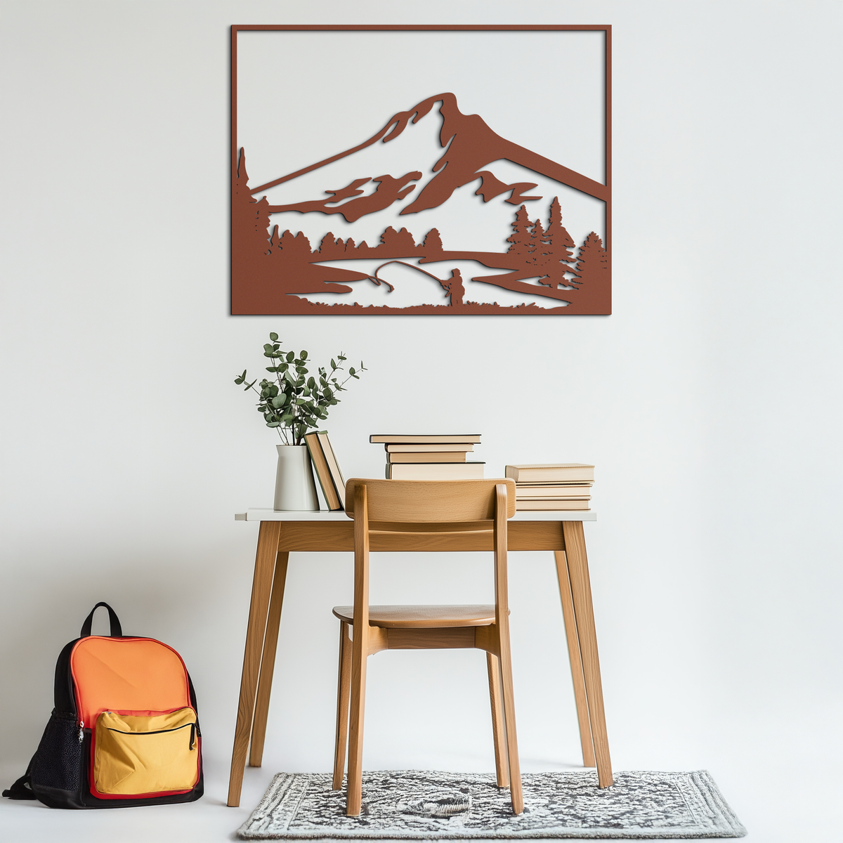 Mountain Fishing Metal Wall Art - Steel Wall Decor for Home and Cabin - KAF017
