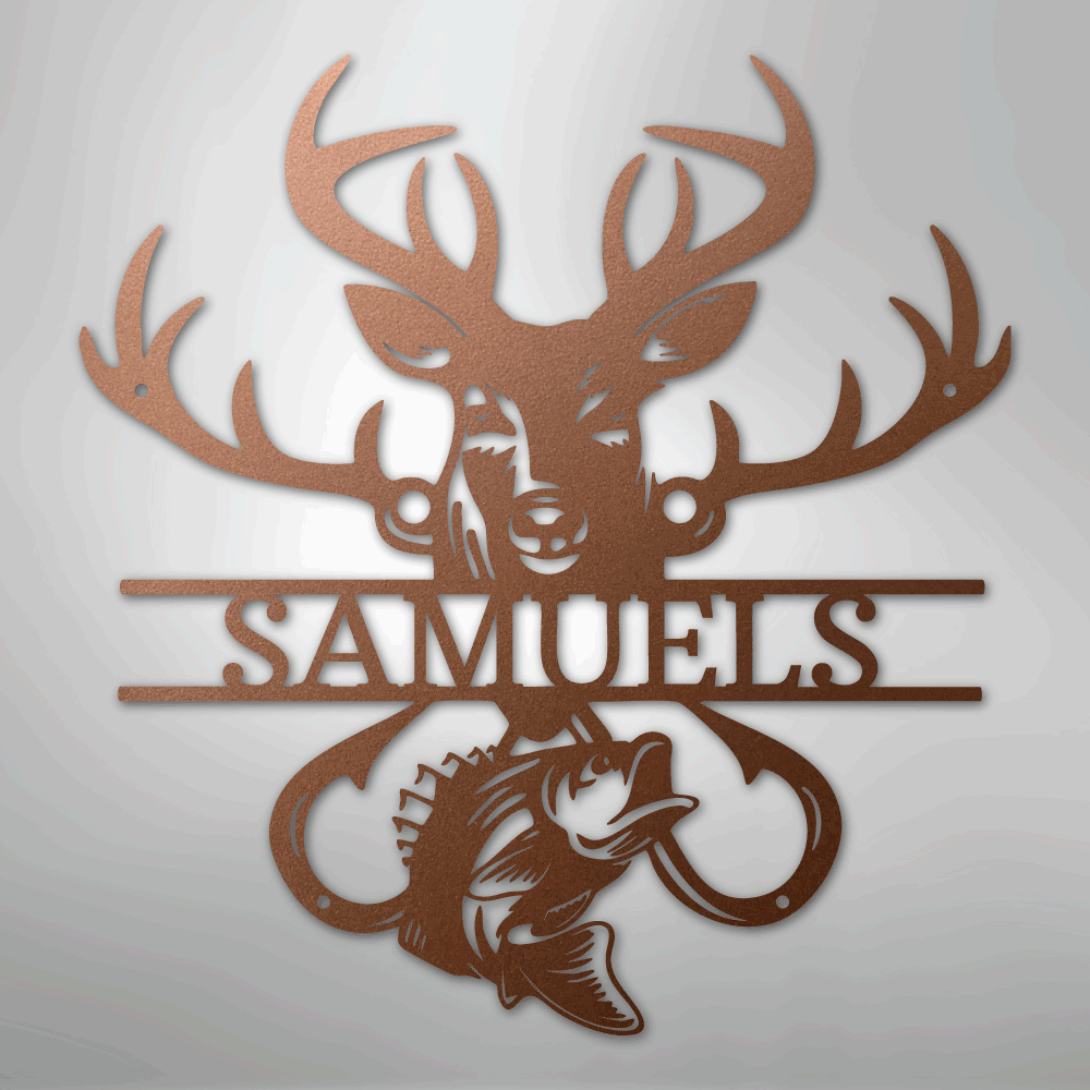 Custom Metal Wall Art - Personalized Deer and Fish Sign