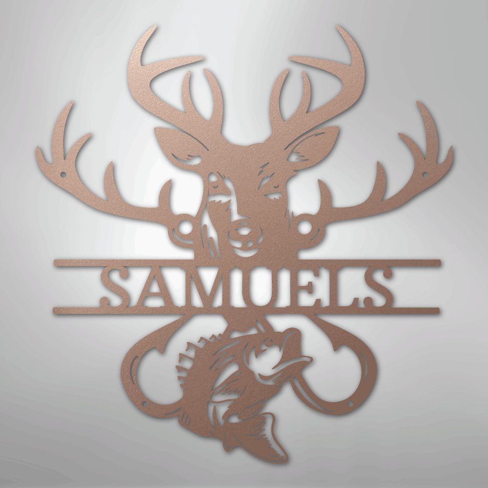 Custom Metal Wall Art - Personalized Deer and Fish Sign