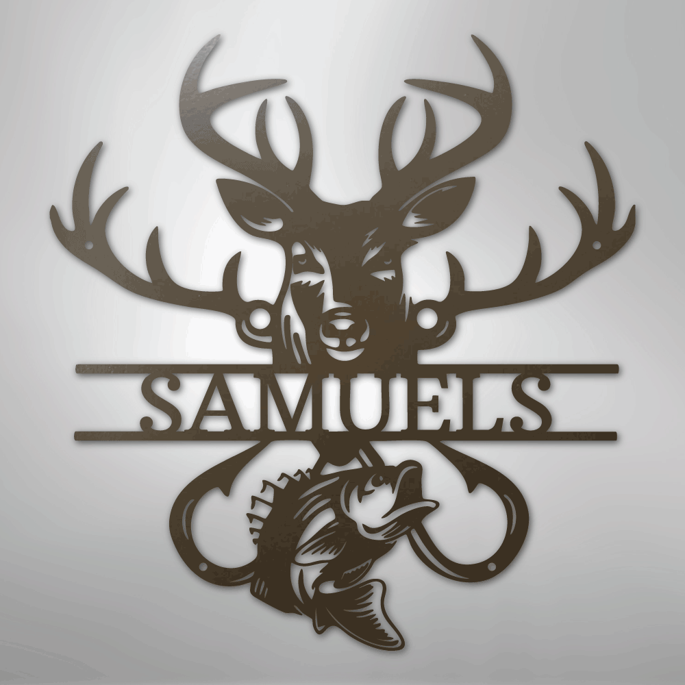 Custom Metal Wall Art - Personalized Deer and Fish Sign