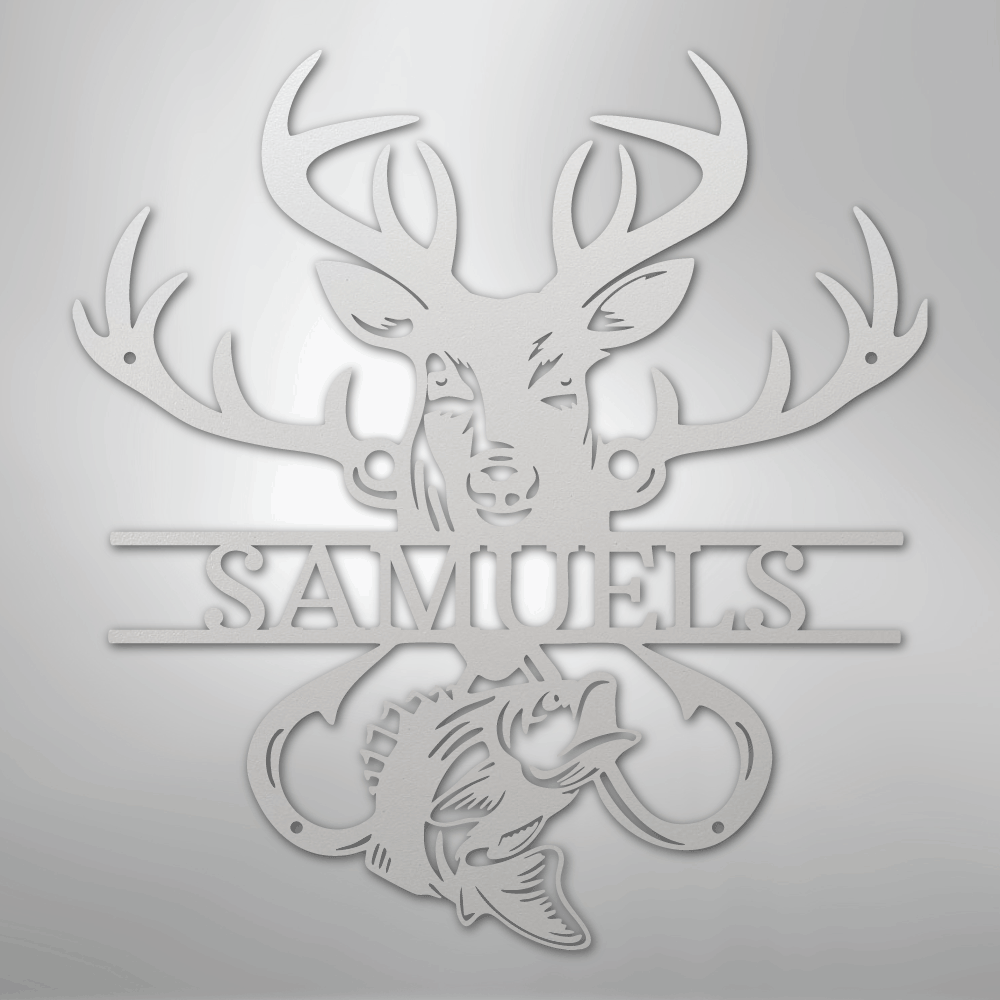 Custom Metal Wall Art - Personalized Deer and Fish Sign