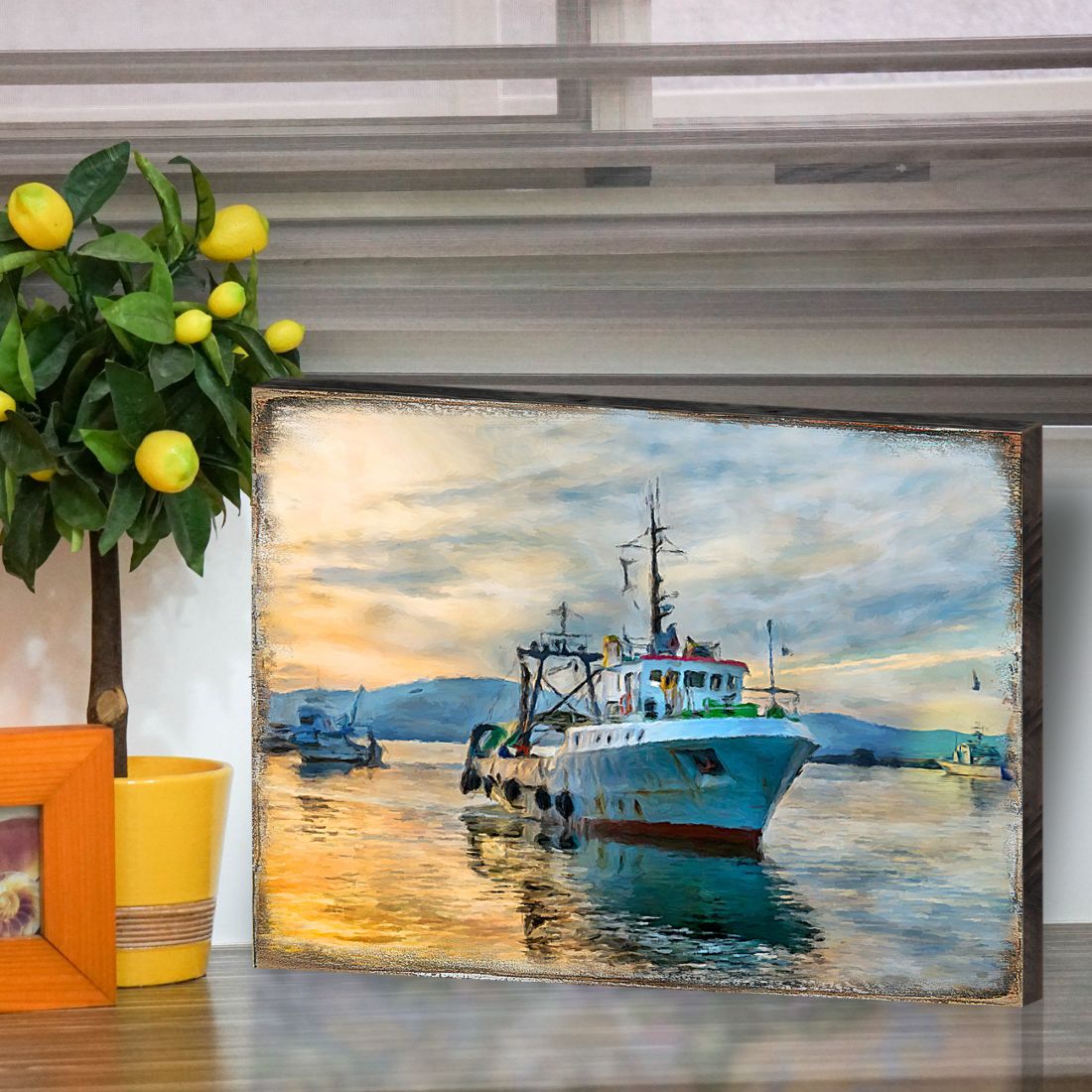 Fishing Boat Wood Wooden Coastal Wall Art by Nature Wonders - Coastal Sea-Life Decor - 95235B